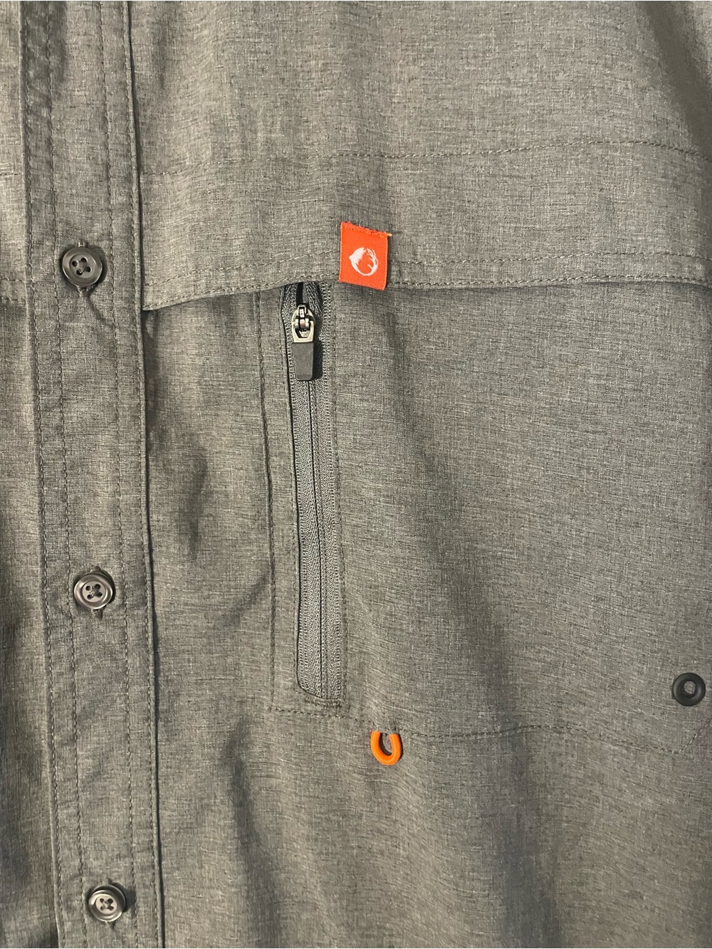 Men's Short-Sleeve Button-Down Shirt in Gray with Zip Chest Pocket - Picture 2 of 6